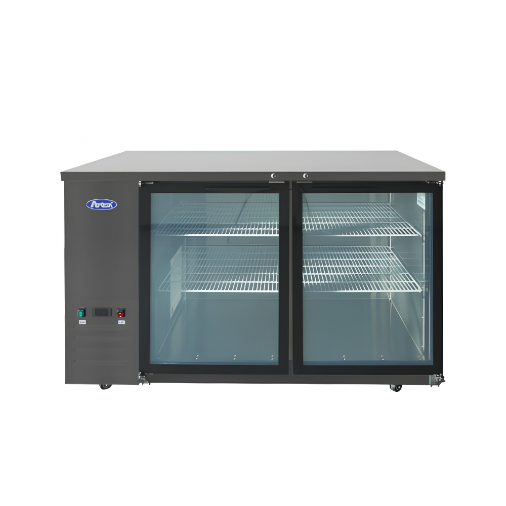 BLACK SHALLOW DEPTH BACK BAR COOLER WITH GLASS DOORS 35°F – 38°F