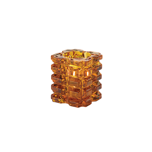 VOTIVE LAMP FACETED CUBE GLASS AMBER