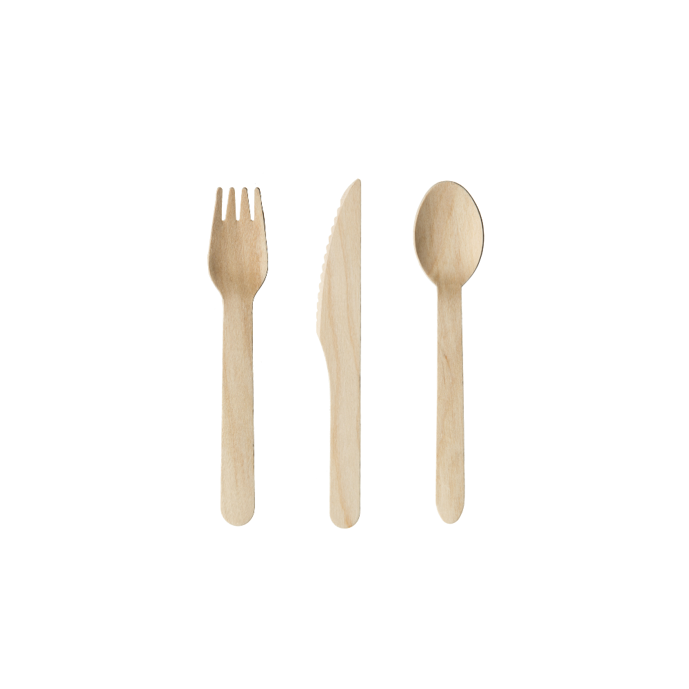 (500 ENSEMBLES) COUTEAU, CUILLÈRE ET FOURCHETTE EN BOIS.