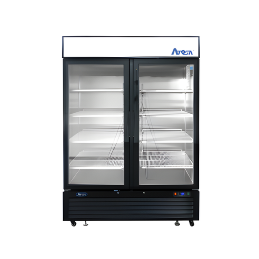 REFRIGERATEUR 2 PORTES VITRÉES NOIR, 43.95 PI/CU, 54 3/8" X 31 1/2" X 82 1/4"