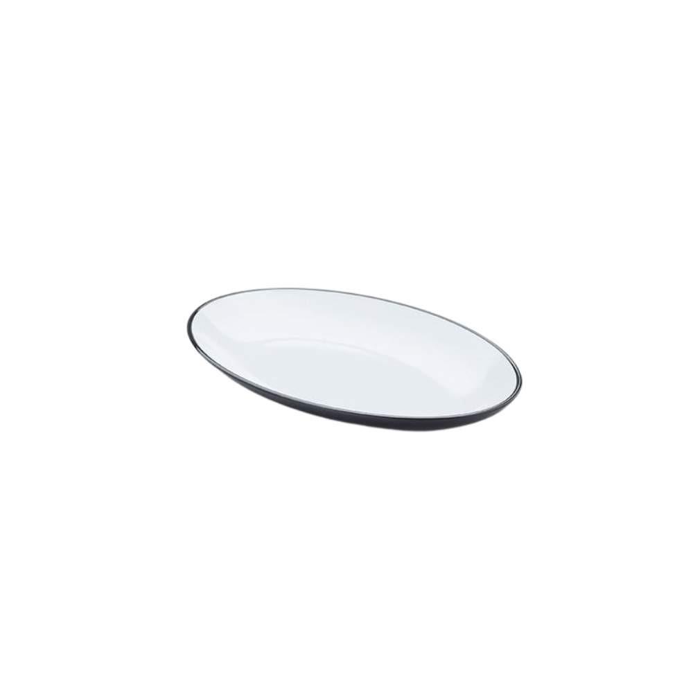 PLATTER, MEL, OVAL, BLACK/ WHITE, 14″ L L X 9" W X 1-3/8" H – 14"