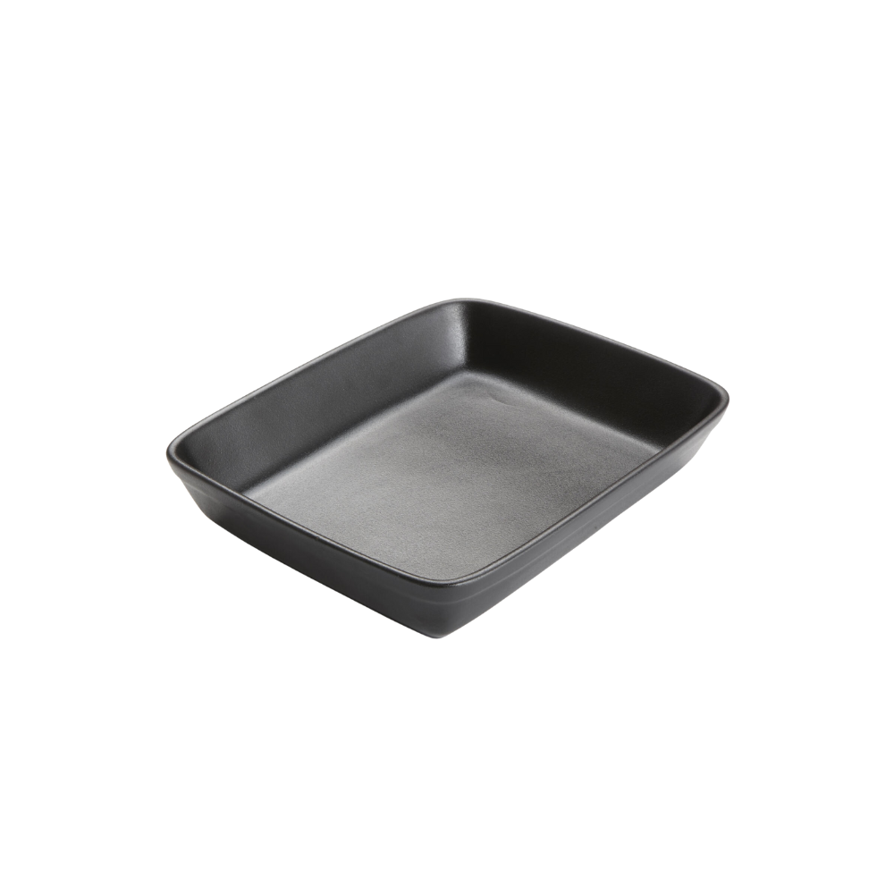 . BLACK MATTE PORCELAIN RECTANGULAR CASSEROLE DISH WITH HANDLES – 92 OZ