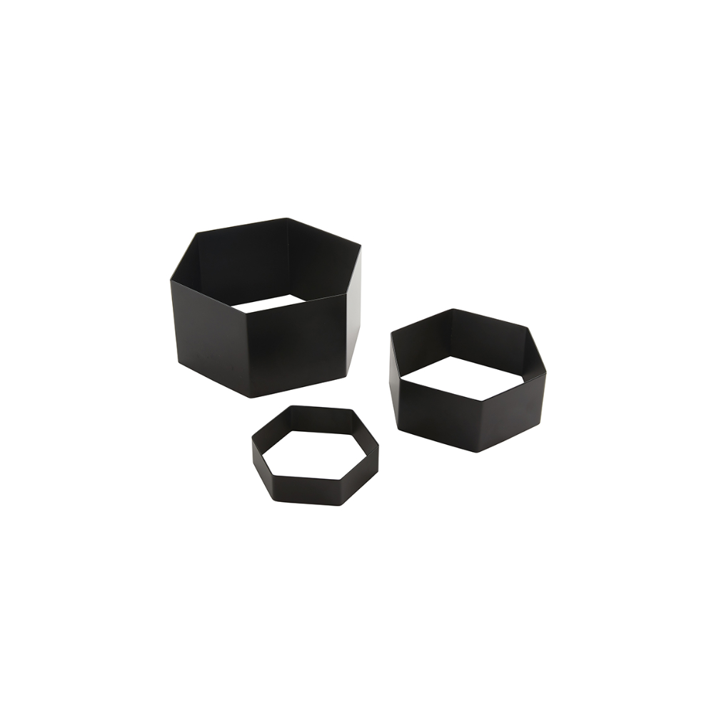 ƒLƒVATEUR, HEXAGONE, NOIR, ENSEMBLE DE 3 6" L X 5-1/8" L X 1-1/2" H, 8" L X 7" L X 3" H, 10-1/4" L X
