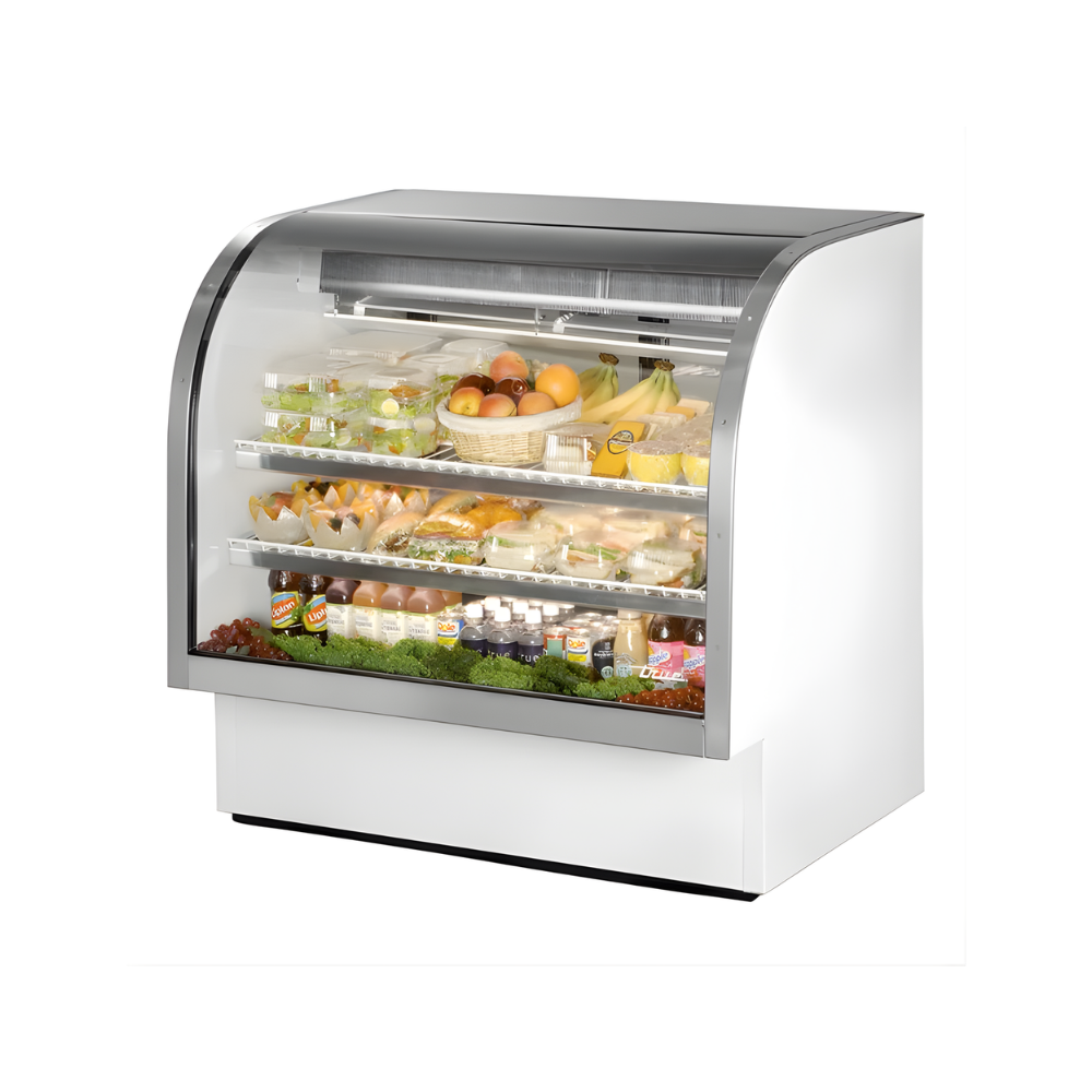 CURVED GLASS REFRIGERATED DELI CASE, LED LIGHTING, 48.25"x35.25"x47.75"H WHITE