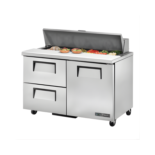 TABLE DE PRÉPARATION RÉFRIGÉRÉE 1 PORTE SOLIDE, 2 TIRROIRS, 12 PANS, 48.5"x30"x36.75"H