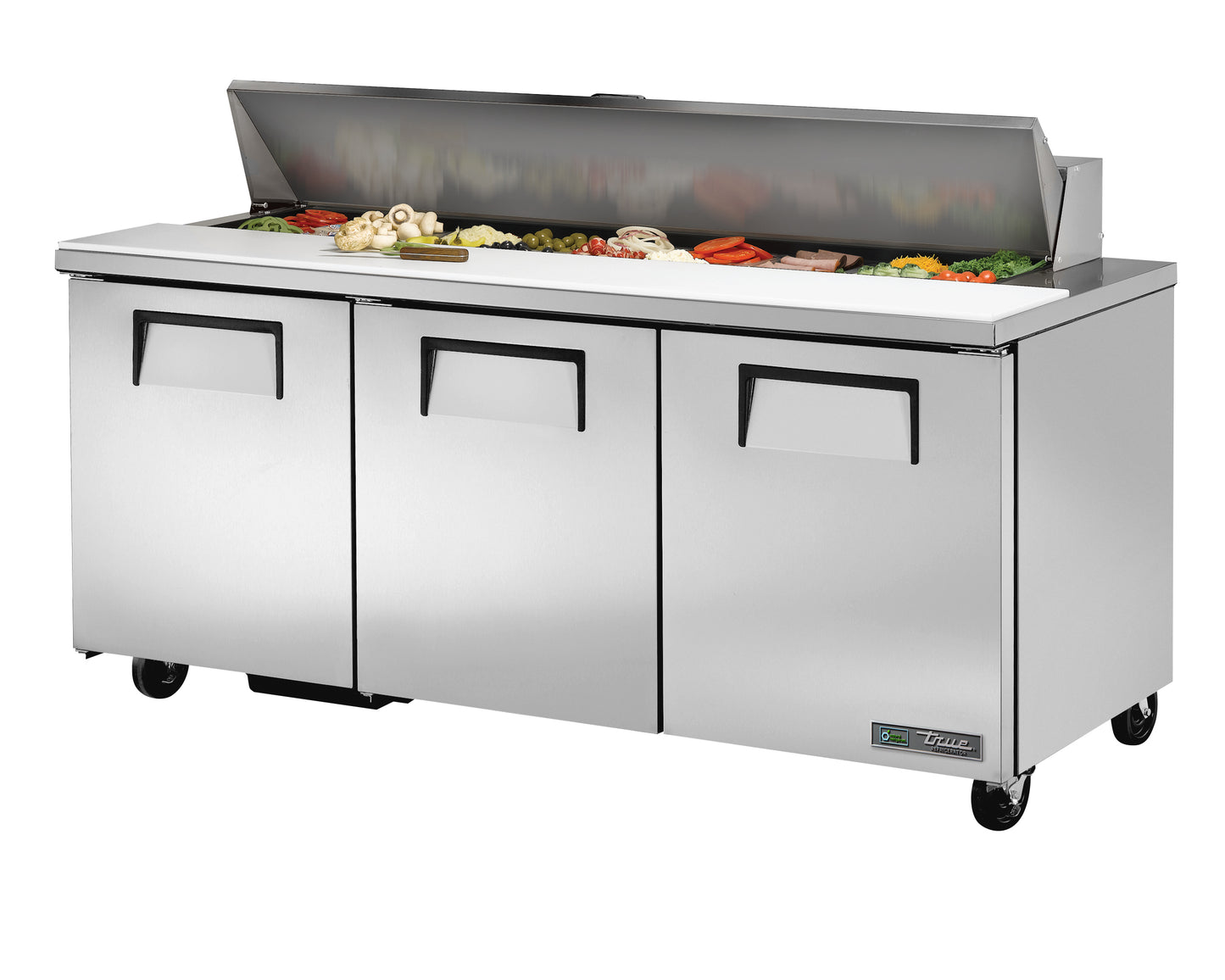 PREPARATION TABLE REFRIGERATED 3 SOLID DOORS, 18 PANS, 72.5"x30"x36.75"H