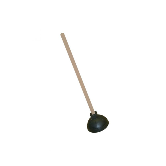 PLASTIC PLUNGER WITH 21" LONG WOOD HANDLE
