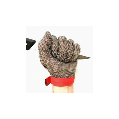 Protective Glove (Butcher), Chain Mail, Medium, Red Strap