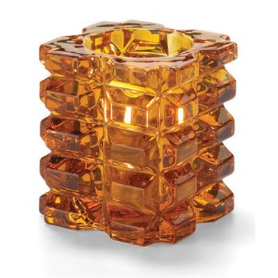 Votive Lamp, Faceted Cube Glass, Amber