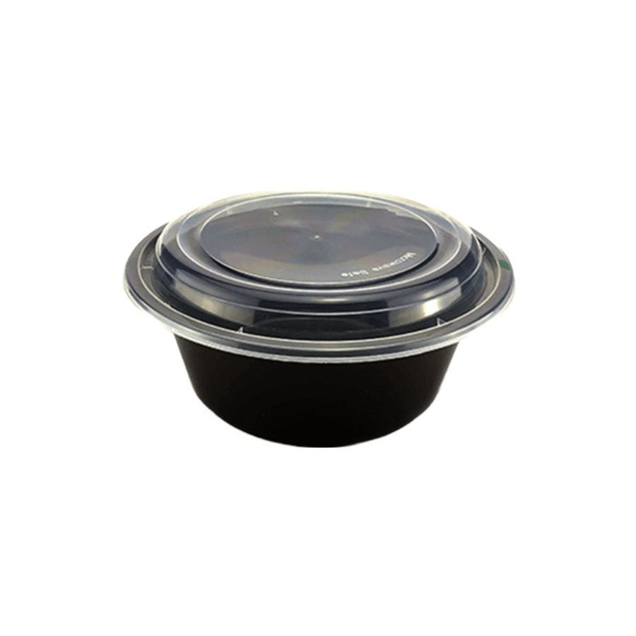 Microwaveable PP Black Round Food Container 48 oz. , With Clear Lid ...