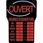 Enseigne A Heure D'ouverture LED, Francais, "Royal Sovereign® LED"