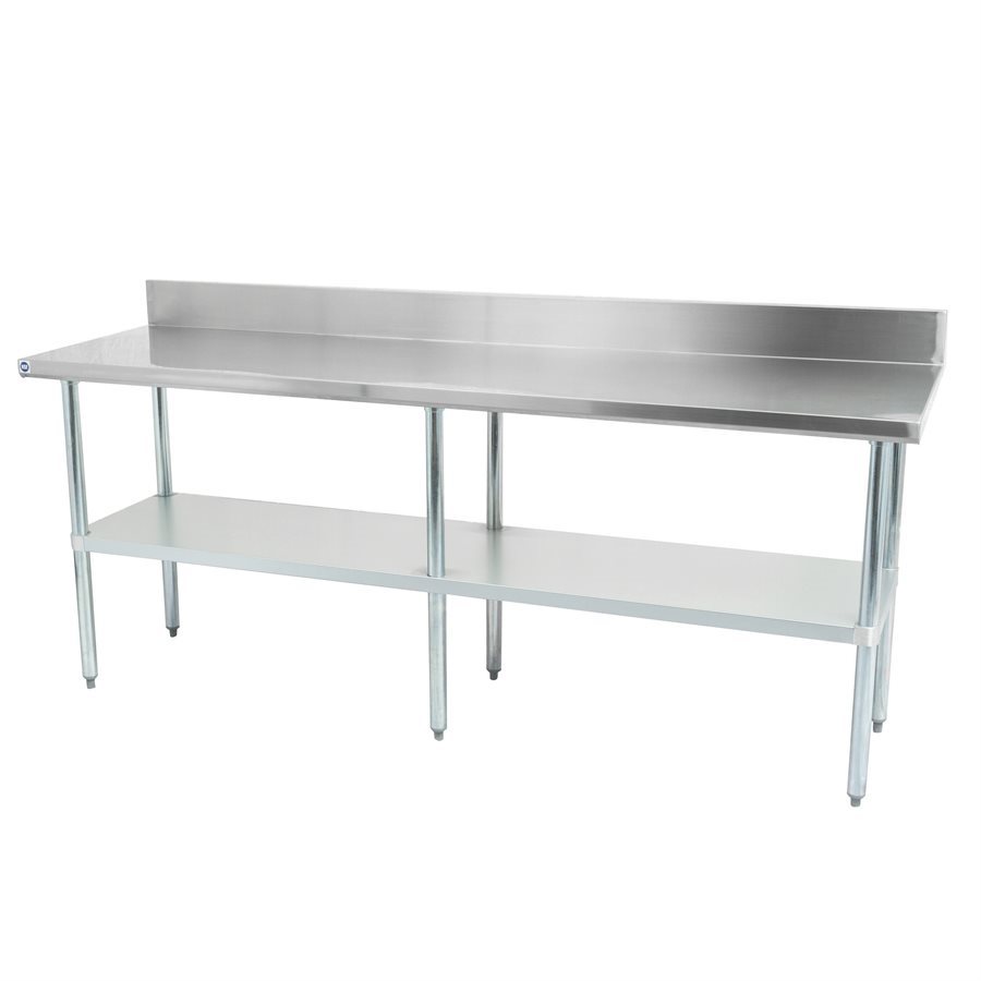 30" × 36" Stainless Steel Worktable With Backsplash And Stainless Steel Undershelf And Legs